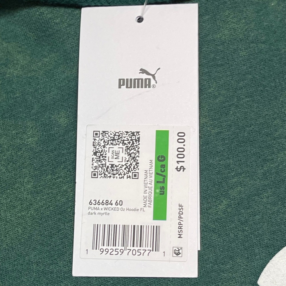 PUMA x WICKED Hoodie Womens Large Dark Myrtle Green Pink Oz Sweatshirt Acid Wash - Picture 11 of 16
